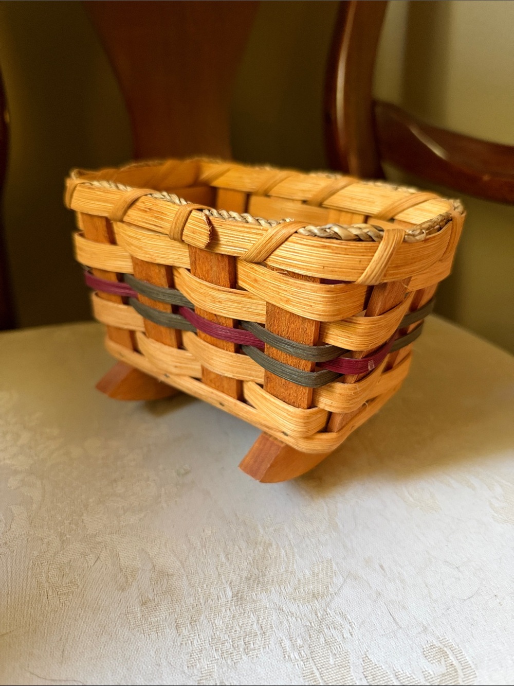 Beautiful handmade miniature wooden bassinet, basket by Daniel Gingerich